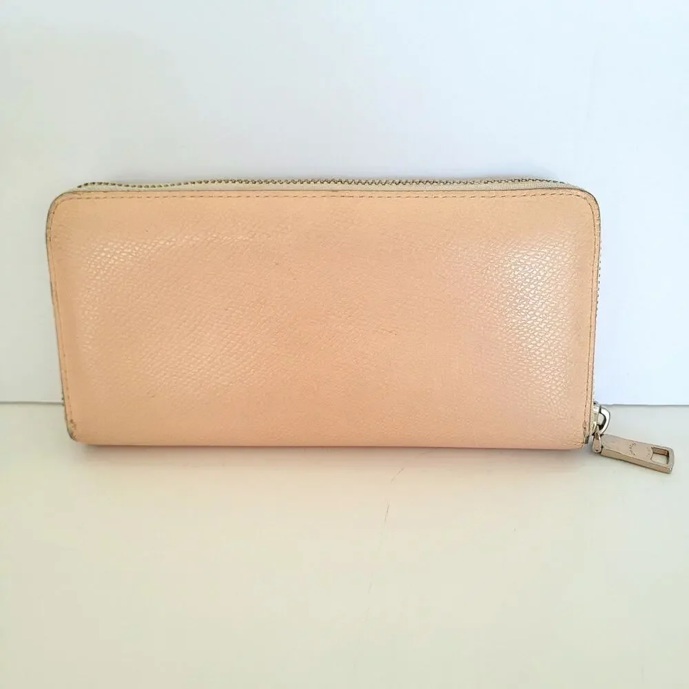 Coach Long Stripe Accordion Zip Around Light‎ Pink White Crossgrain Leather Fair
